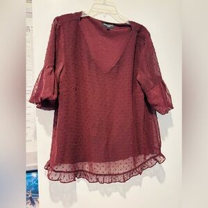 Essentials Deep Red V-Neck Blouse